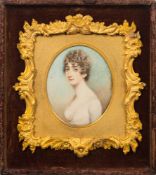 English School 18th/19th Century-- A miniature portrait of Mrs Cole, nee Miss Bolland,