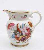 A Coalport porcelain presentation jug: of bulbous form with ribbed foliate capped handle and thumb