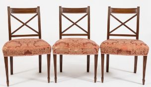 A set of six Regency mahogany and inlaid dining chairs:,