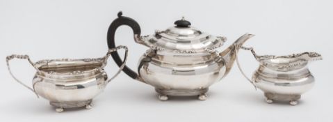 A George VI silver three-piece tea service, maker S Blackensee & Sons Ltd, Birmingham,