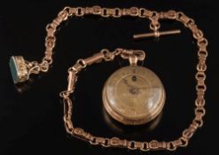 An early 19th century keywound openface pocket watch: with winding through the gold circular dial,