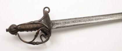 A 17th century Cavalry officer's sword:, the double edged blade stamped 'RAR' to one side,