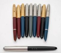 Ten Parker '51' fountain pens:, including four examples with rolled gold caps,