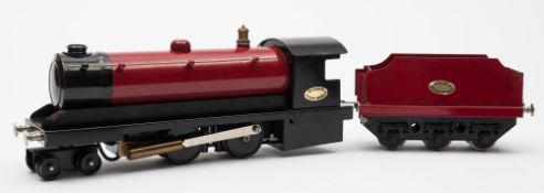 A Markie O gauge 4-4-0 live steam locomotive and tender:,