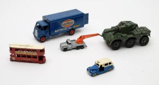 A Dinky Guy delivery lorry in 'Ever Ready' livery, a Dublo Austin Taxi:, a crane,