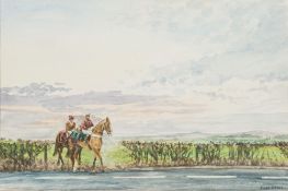 D M Dent [20th Century]- Morning Gallops:- signed, watercolour, 26 x 39cm,