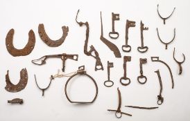 A collection of excavated sections of armour:, reputedly from Donnington Castle,