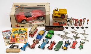 A collection of various vehicles and aircraft together with two Dinky catalogues circa 1970's and