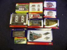 Hornby and Bachmann:, assorted trackside buildings, stations, signal cabin, cattle dock,