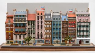 A scale model diorama of a French street scene, built by D A Brugden:,