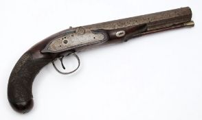 A 19th century percussion cap pistol by Wogdon, London:,