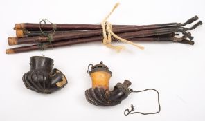 A Victorian silver mounted meerschaum pipe: the reeded bowl with silver ferrules and domed cover