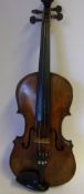 A late 19th century German violin: the single piece back with medium flame and curl, L.O.B. 35.5cm.