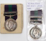 Two George VI general service medals: '14044536 Sigmn R G Thompson R Sig' with Palestine clasp,