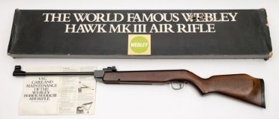 A Webley Hawk MKIII .22 calibre air rifle with instruction leaflet in original box:.