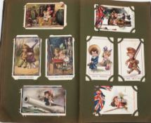 An early 20th century album of postcards, WWI, humour etc:, including cards by Donald Mc Gill,