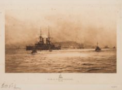 William Lionel Wyllie (1851-1931) HMS Swiftsure 1906-1908:- print signed by the artist to lower