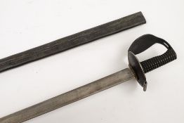 A reproduction cutlass and scabbard in the Victorian-style:, blade length 73cm long.