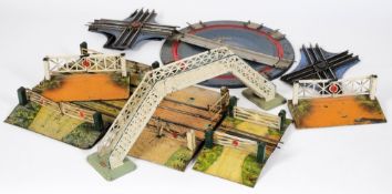 Hornby and Bing,, a passenger foot bridge, assorted double and single level crossings,