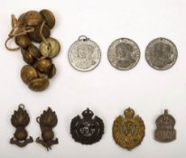 A pair of Royal Engineers collar badges by J R Gaunt, London, together with a set of RE buttons,