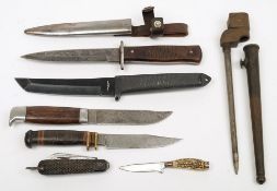 Six various knives and a bayonet:.