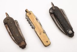 Two Royal Navy issue seaman's knives and a French penknife:,