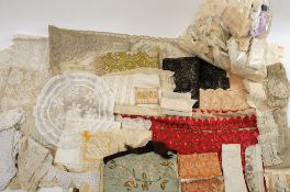 A quantity of various lace, including collars, edging and panels:.