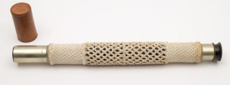 A single draw telescope by Hughes & Son Ltd, London:, number 8449 in a ropework decorated case,