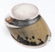 A George V silver mounted horses hoof inkwell, maker Army & Navy CSL, London 1913:,
