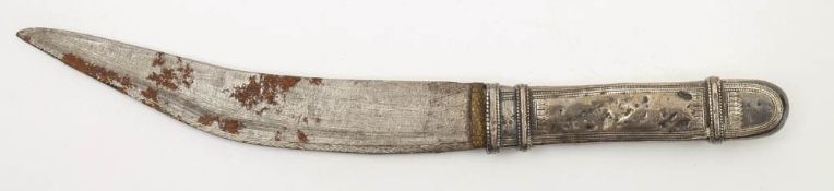 A late 19th century Burmese dah with white metal handle:,