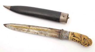 A 19th century Burmese dha with ivory Hanuman handle:,