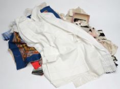An early 20th century Christening gown: and a collection of various textiles, etc.