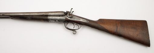 A deactivated 12 bore side by side hammer shotgun by E M Reilly and Co, London:,