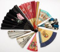 Three early 20th century advertising fans and a collection of other later fans:,