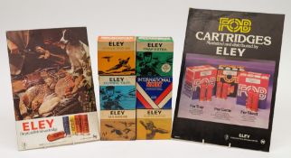 Two Eley cartridge shop advertising boards together with six dummy advertising cartridge boxes:.