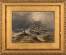 Manner of George Gregory [1849-1938]- Steamship in a Storm:- oil on board 17 x 23cm.