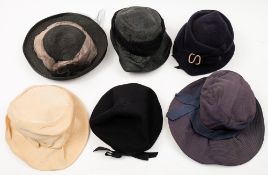 Six early to mid-20th century ladies hats:.
