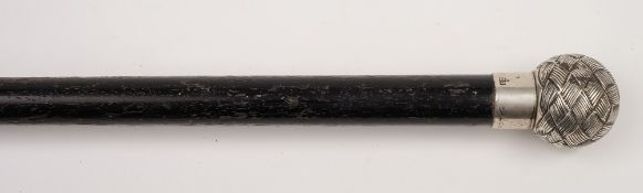 An early 20th century silver mounted ebonised walking cane:,
