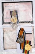 Two WWI pairs' 89498 Pte A Wheeler RAMC' and '6809 Pte C W Keigley 4 Lond Reg':,
