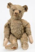 A large golden plush Steiff teddy bear: with rounded wide-apart ears, black button eyes,