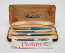 A Parker '61 Classic' fountain pen, ballpoint and propelling pencil set in original box:,