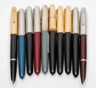 Ten Parker '51' fountain pens:, including four examples with rolled gold caps,