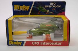 Corgi No 351 UFO Interceptor in original box:, green, orange legs and yellow missile,