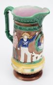 A Victorian majolica jug 'Our Army & Navy & Brave Volunteers':,