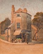 Vivian Bewick [20th Century]- Greengrocer's shop, Fullers Road:- signed watercolour 12 x 9.5cm.