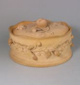 A Wood & Caldwell cane ware pie dish and cover: of oval form with wavy crimped rim,