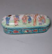 A Canton famille rose enamel box and cover: with interior divisions,
