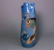 William Baron (Barnstaple) pottery ewer: of tapering slender form the body sgrafitto decorated and