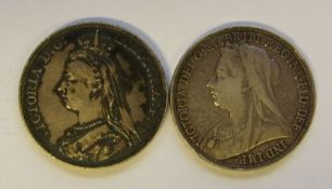 Two Victoria crowns: 1889 and 1896.