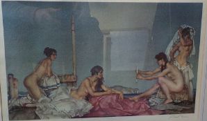 * William Russell Flint [1880-1969]- The Silver Mirror:- coloured print signed in pencil in the